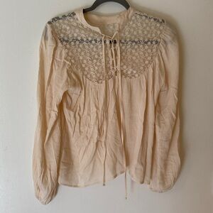Altar’d State Cream Lace Blouse with Long Sleeves